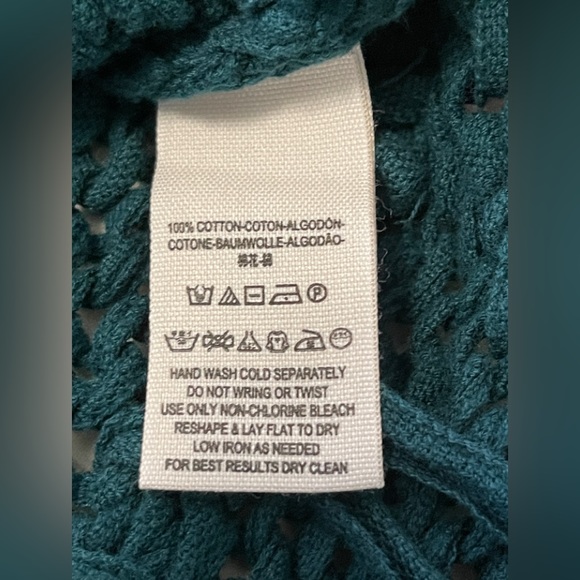 Free People On the Fringe Cropped Cotton Sweater in Teal size L NWOT - Picture 6 of 7